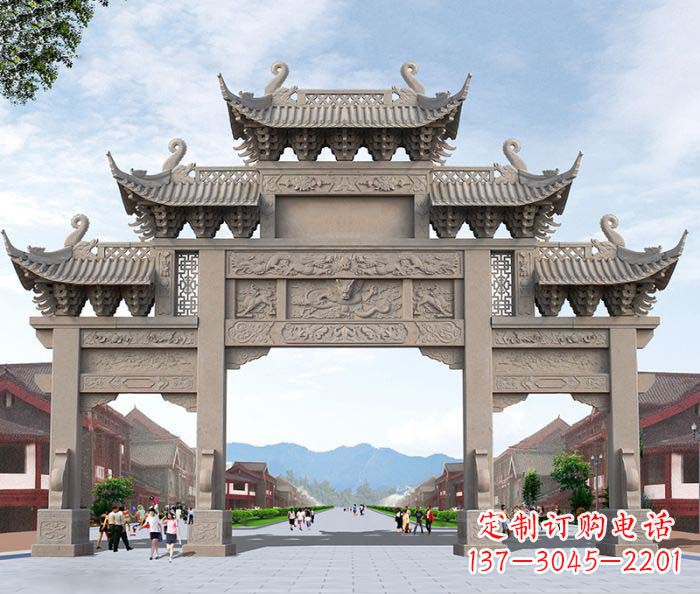 江西景区三门石雕牌楼——精美雕塑定制