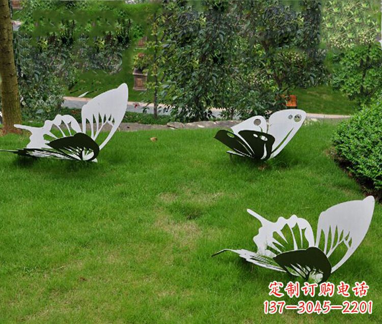 江西镜面不锈钢蝴蝶公园草坪动物雕塑摆件