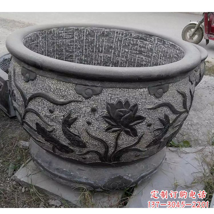 江西传统宁波老青石水缸雕塑