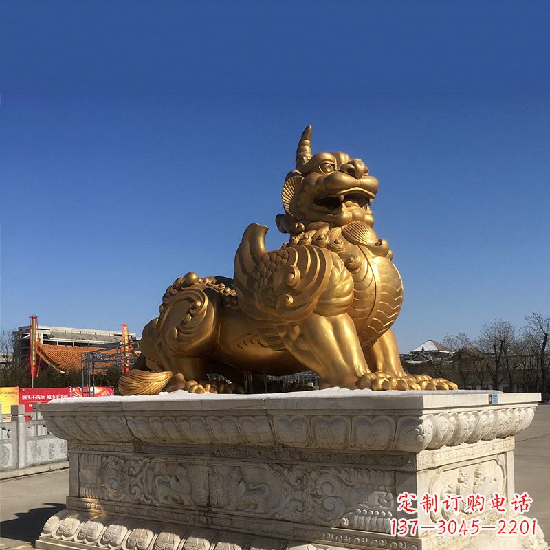 江西鎏金铜獬豸雕塑-给您的园林更多灵魂