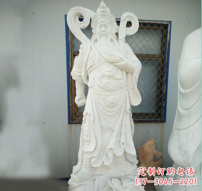 江西手工汉白玉关公雕塑