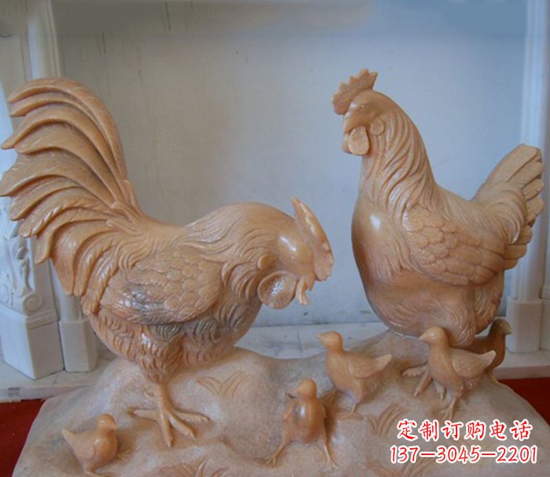 江西中领雕塑--精致石雕母子鸡动物雕塑