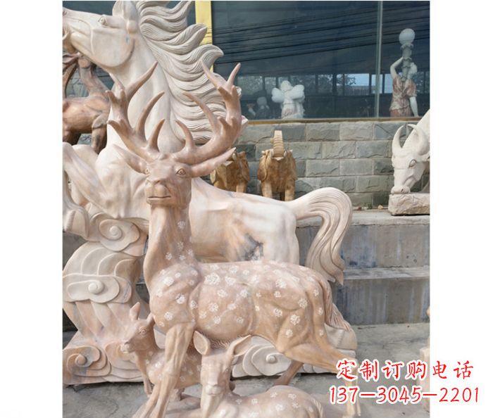 江西母子梅花鹿公园动物石雕