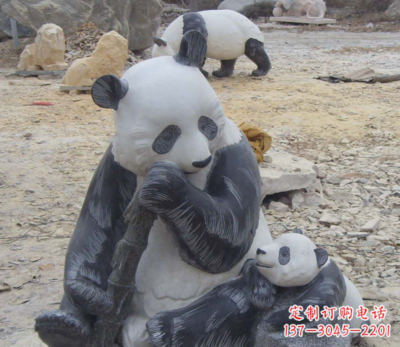 江西母子熊猫石雕仿真动物雕塑