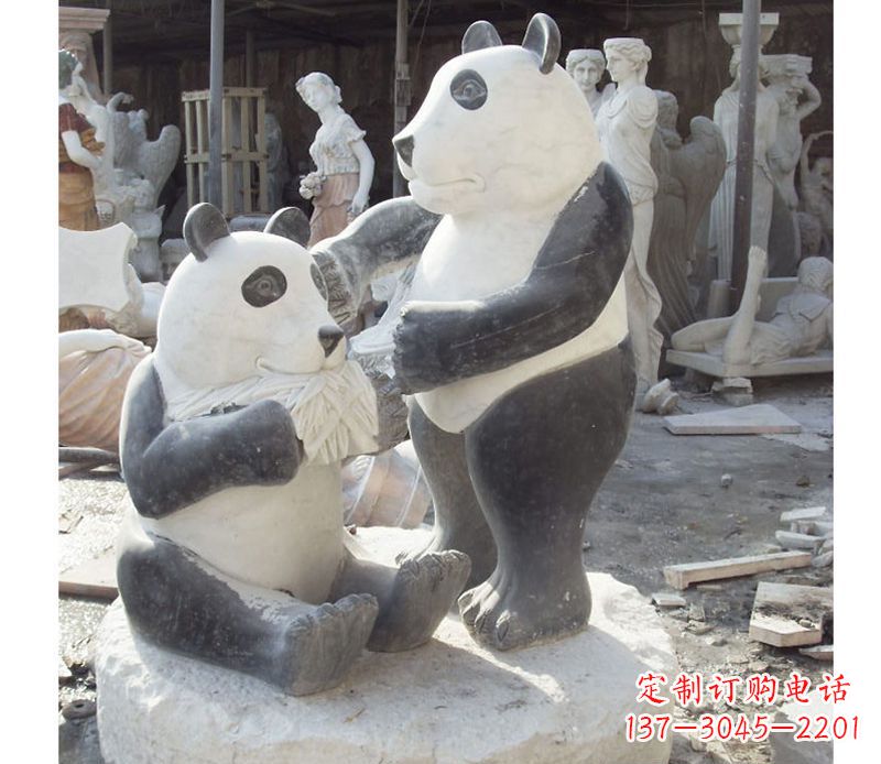 江西母子熊猫石雕,传达真挚的亲情