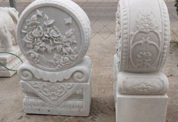 江西汉白玉牡丹花门墩雕塑