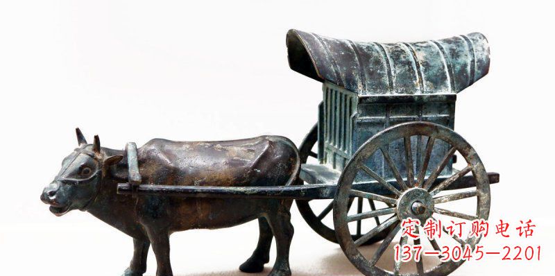 江西定制牛车景观铜雕塑