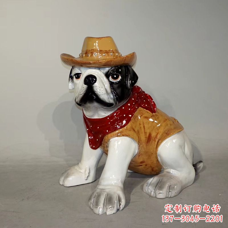 江西任性可爱的牛仔造型斗牛犬雕塑