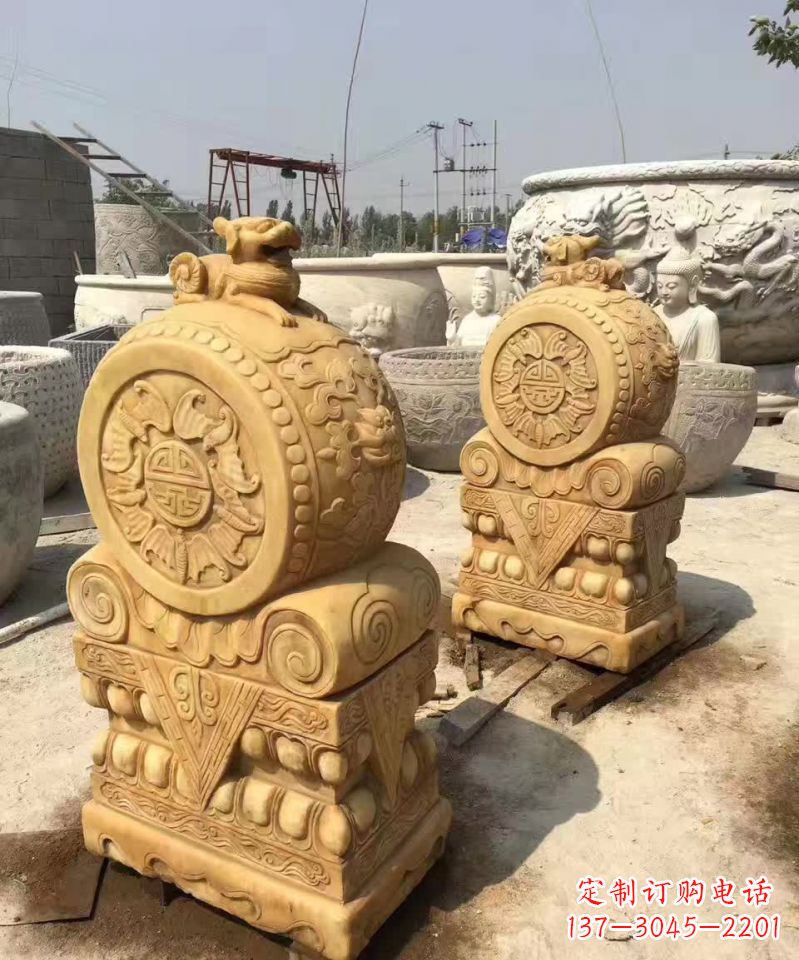 江西福瑞貔貅抱鼓石雕塑,传承中国古老文化