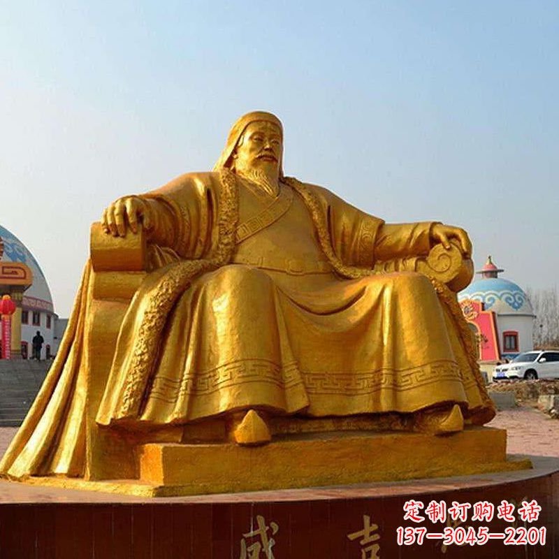 江西漆金成吉思汗雕塑-中国古代著名军事家世界名人铜雕像