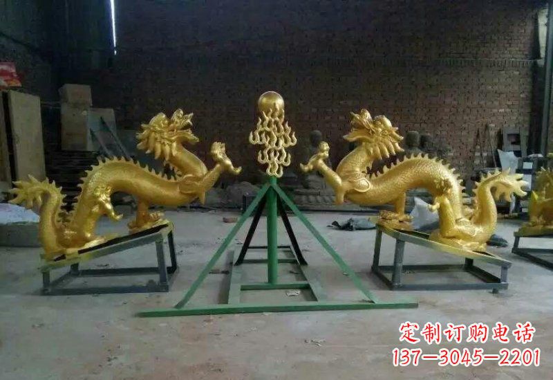 江西漆金双龙戏珠铜雕