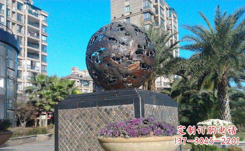 江西企业凤凰镂空球门口铜雕