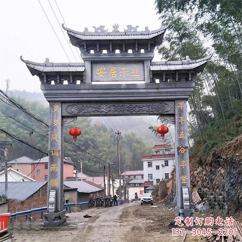 江西青石单门石牌坊——精美传承中国传统文化雕塑