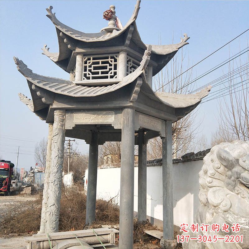 江西典雅精美的青石六角石凉亭雕塑