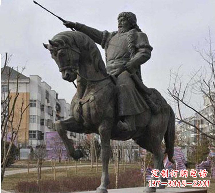 江西精致雕刻成吉思汗青铜骑马