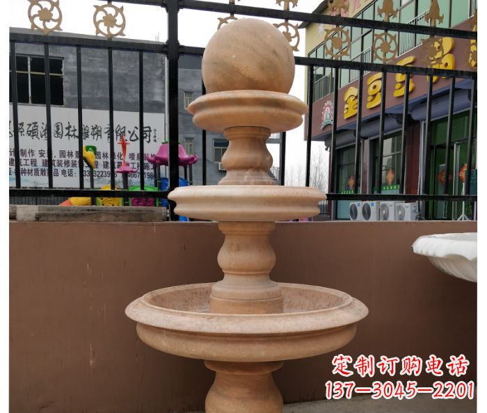 江西三层风水球晚霞红别墅石雕