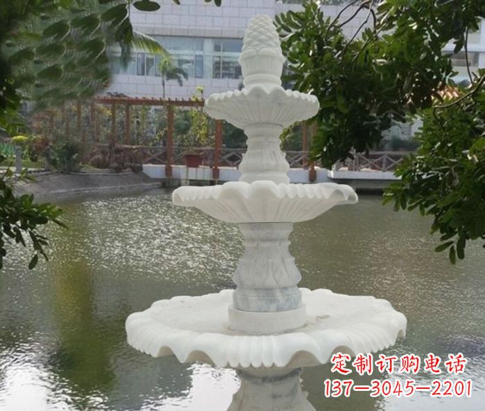 江西精致美观的三层喷泉汉白玉公园石雕