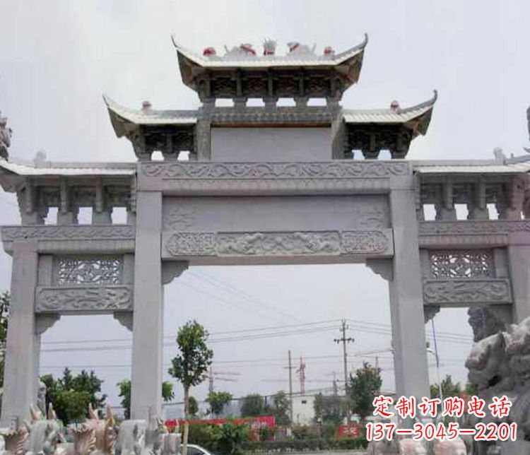 江西中领雕塑-三门牌坊大理石石雕