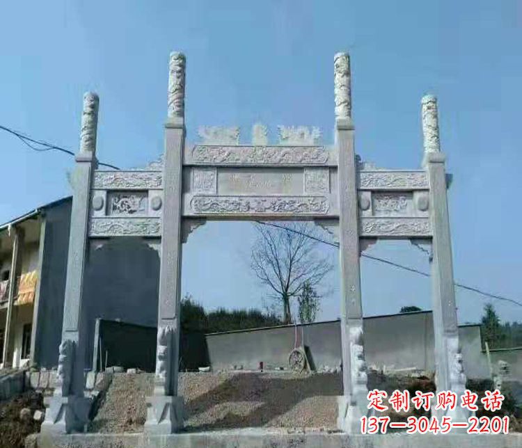 江西三门仿古牌坊石雕,精致雕刻典雅之美