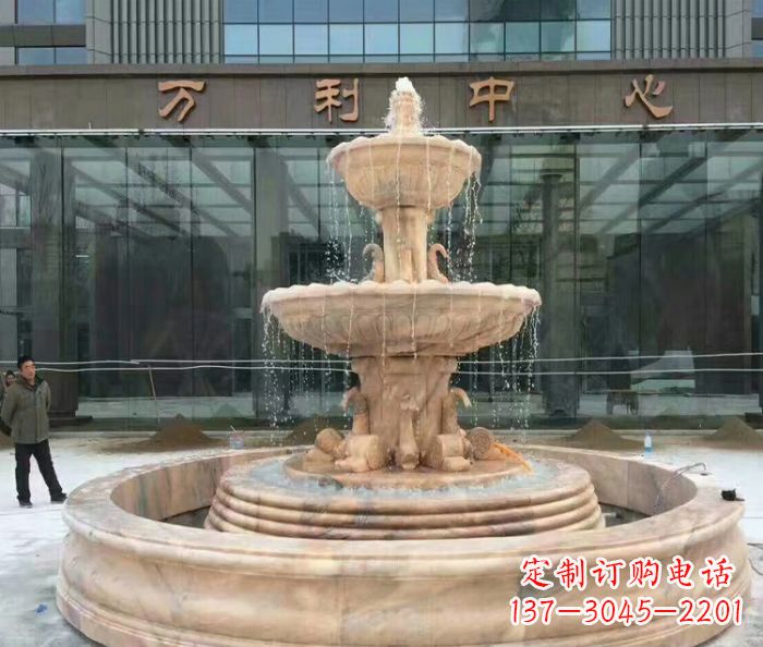 江西晚霞红三层欧式喷泉石雕—来自中领雕塑的艺术匠心品质