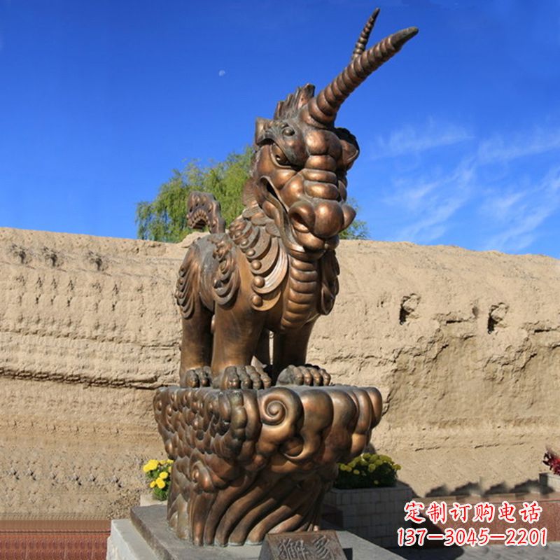 江西神羊獬豸铜雕-景区神兽动物雕塑摆件