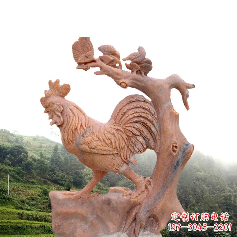 江西中领雕塑:酉鸡晚霞红石动物雕塑