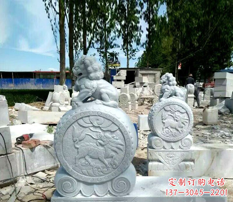 江西狮子抱鼓石招财门墩石雕 (2)