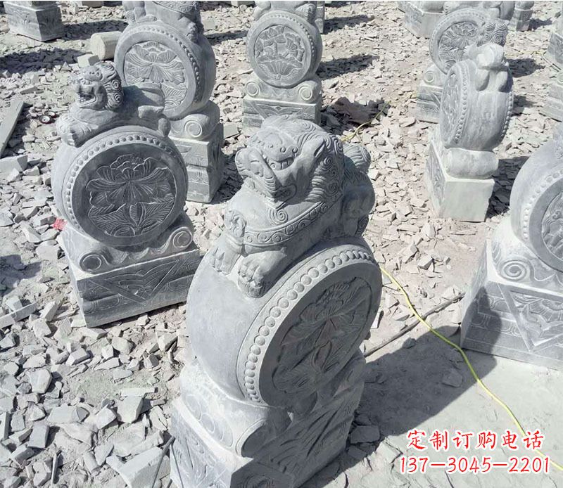 江西狮子抱鼓石招财门墩石雕 (3)