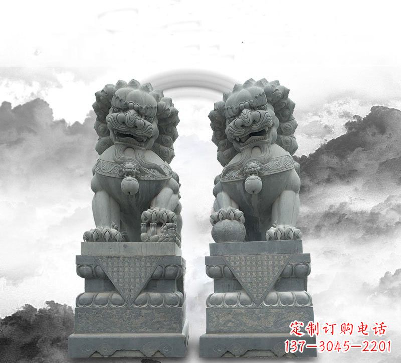 江西石雕大理石狮子雕塑——定制精品雕塑