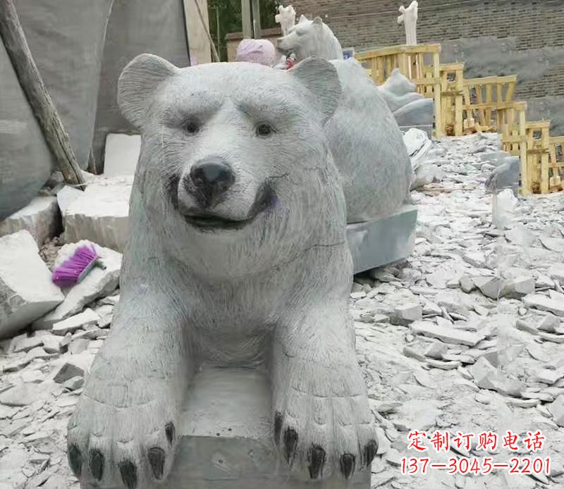 江西高端石雕狗熊雕塑,精致细节,完美还原动物真实感
