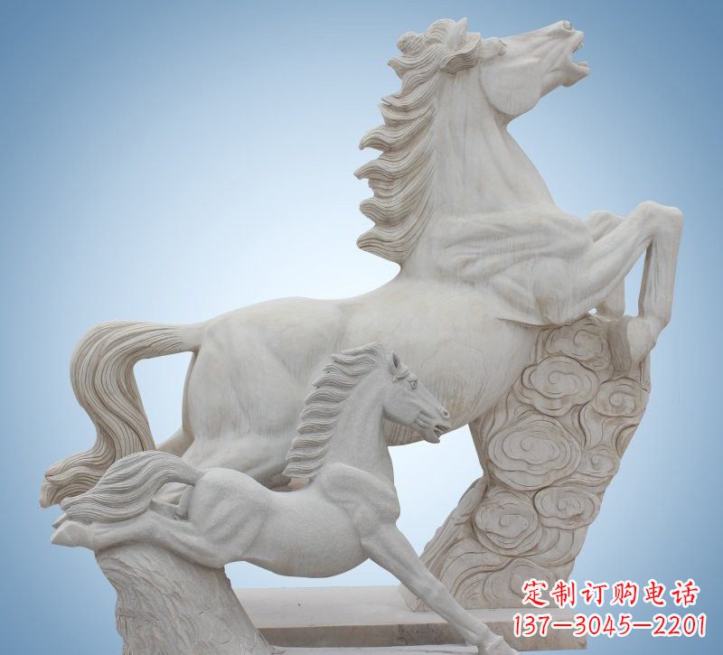 江西精致石质母子奔马雕塑