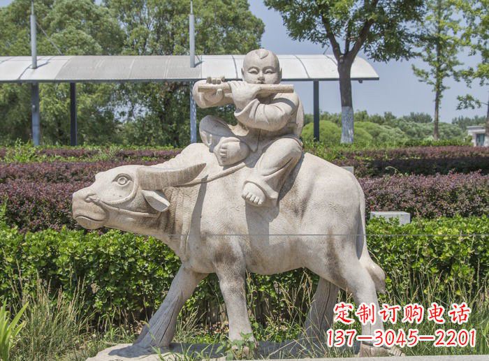 江西石雕牧童牛雕塑,让传统气息永存