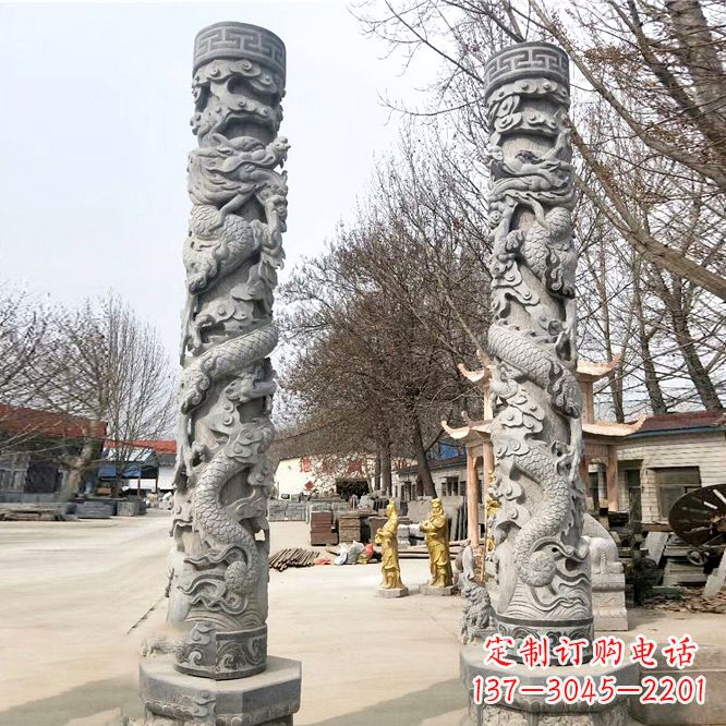 江西中领雕塑传统工艺制作精美石雕盘龙柱
