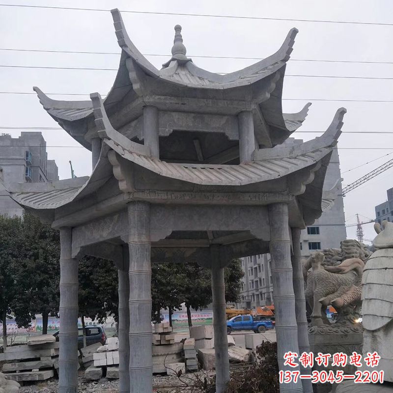 江西双层八角石雕凉亭