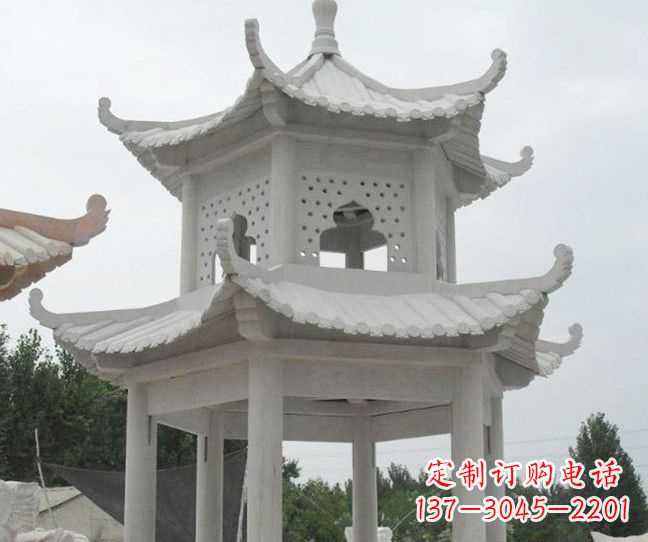 江西双层大理石凉亭石雕