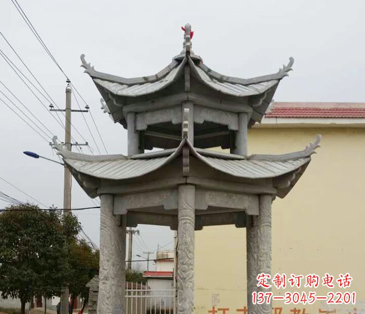江西双层仿古凉亭石雕 (2)
