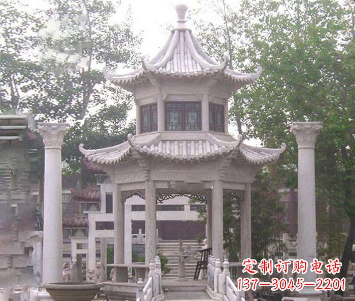 江西双层仿古凉亭石雕 (3)