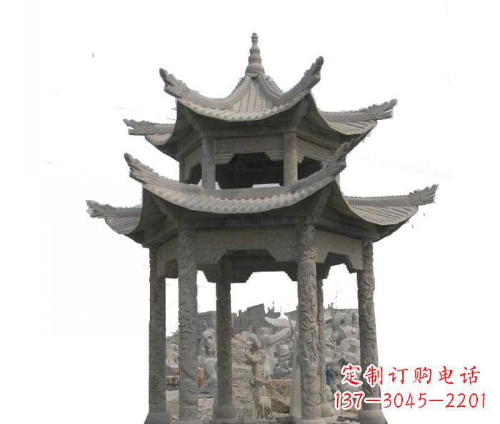 江西双层仿古石雕凉亭 (2)