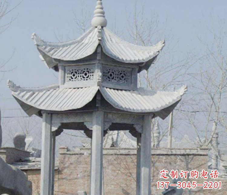 江西双层仿古六角凉亭石雕