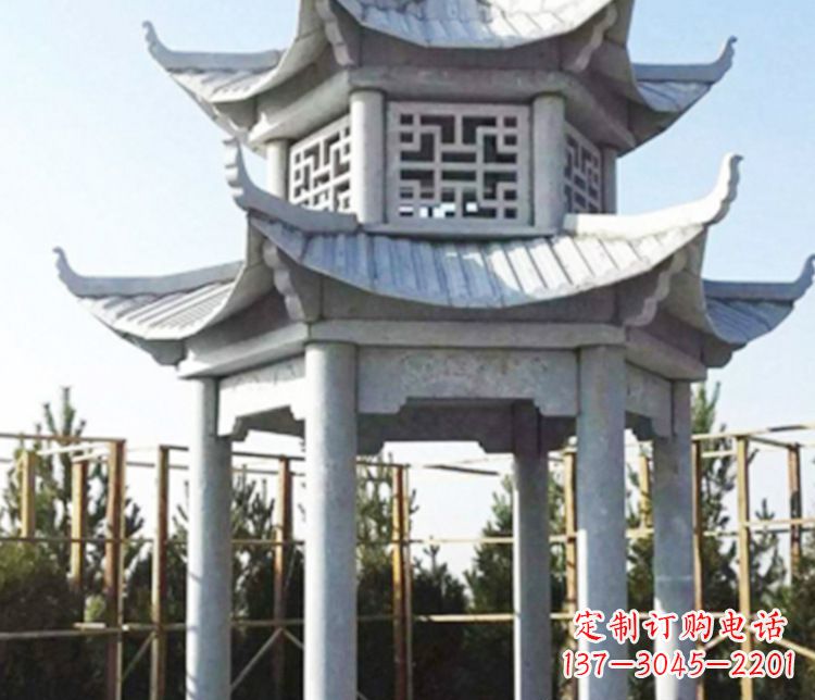 江西双层仿古石凉亭石雕_2