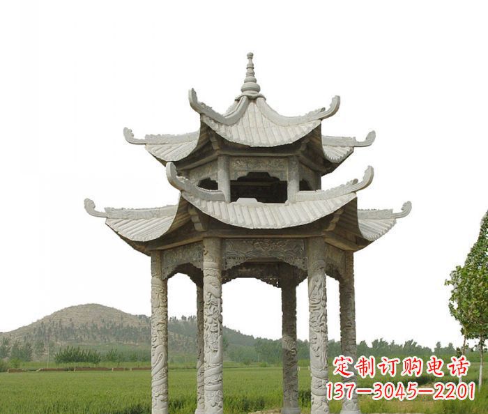江西双层仿古石雕凉亭