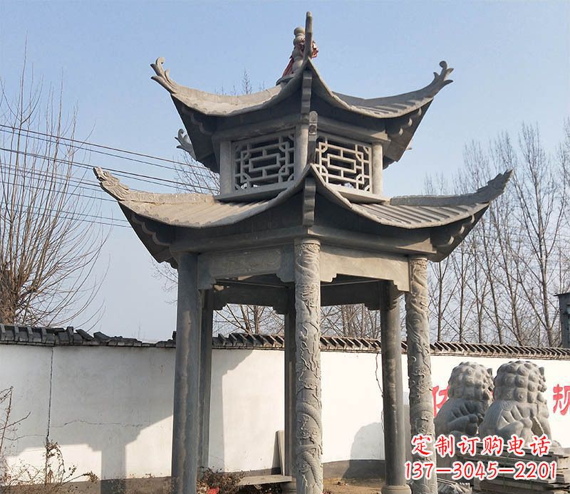 江西双层户外凉亭石雕 (2)