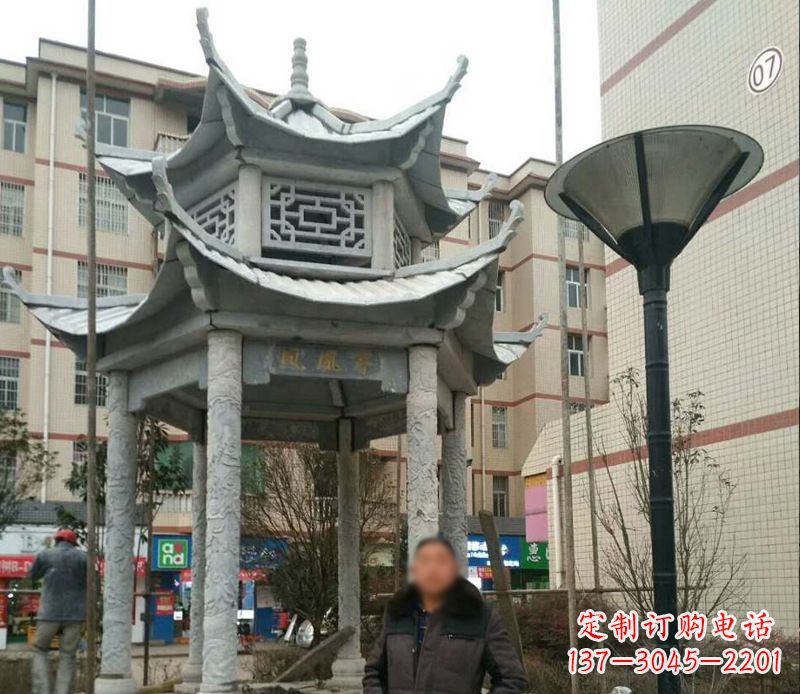 江西双层六角凉亭石雕