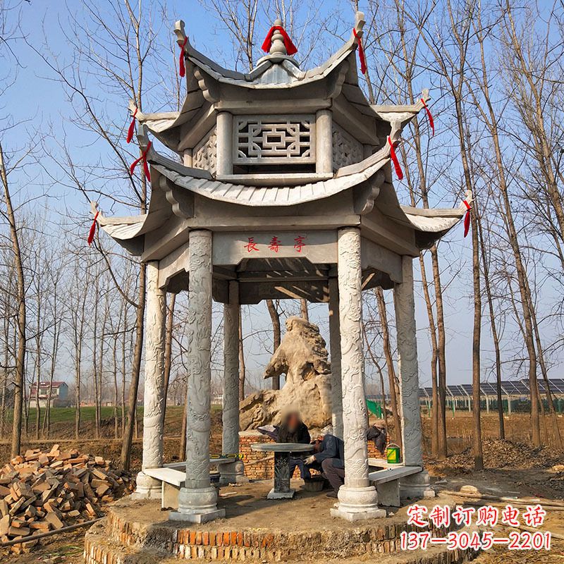 江西双层六角石凉亭
