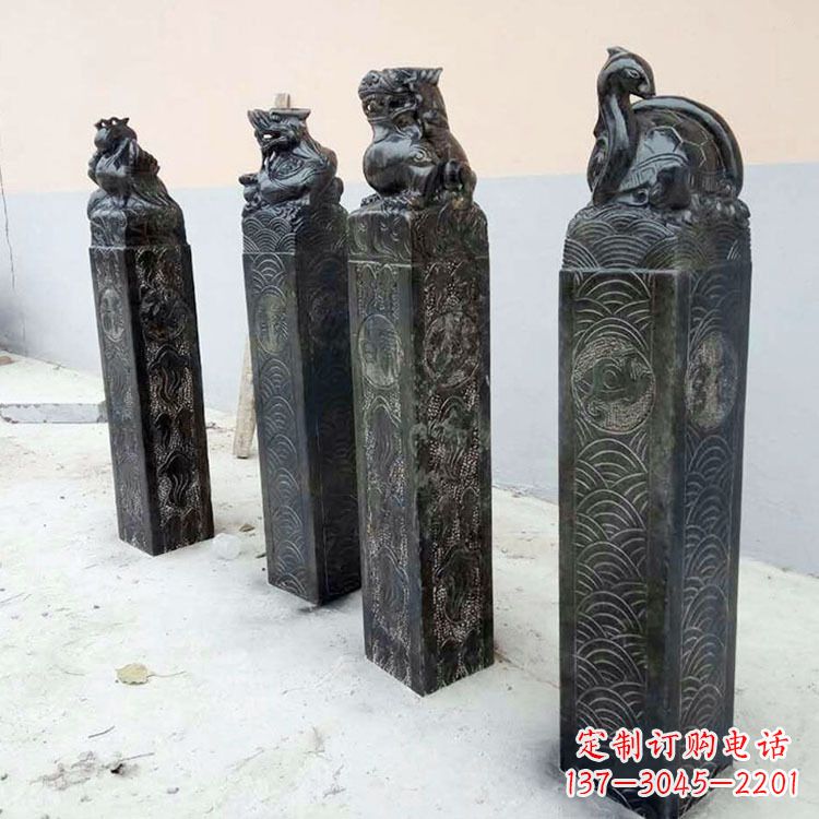 江西四方神兽青石仿古栓马柱