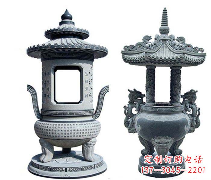 江西寺庙景观仿古香炉石雕