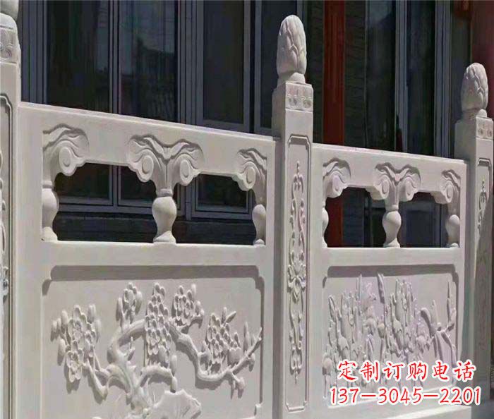 江西寺庙景观汉白玉石浮雕栏板 (2)