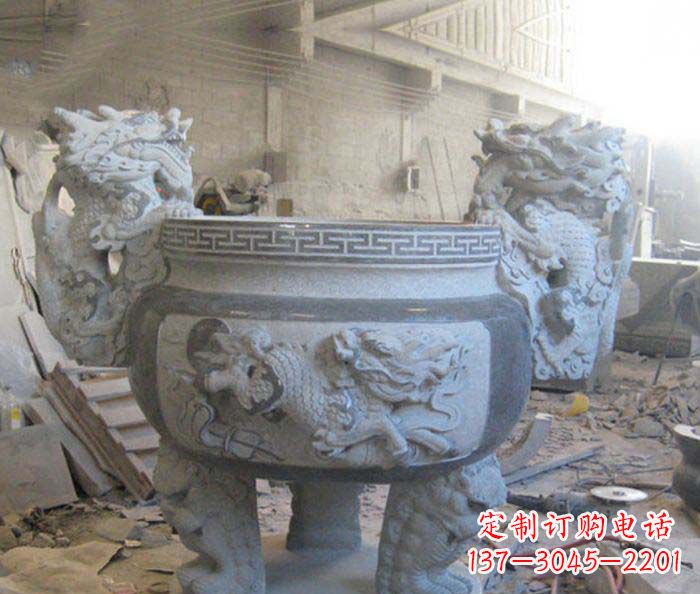 江西寺庙景观龙头水缸石雕