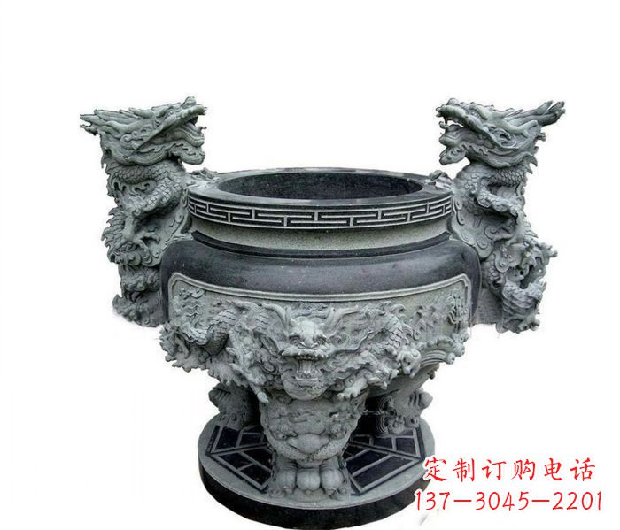 江西寺庙景观龙头水缸石雕 (2)