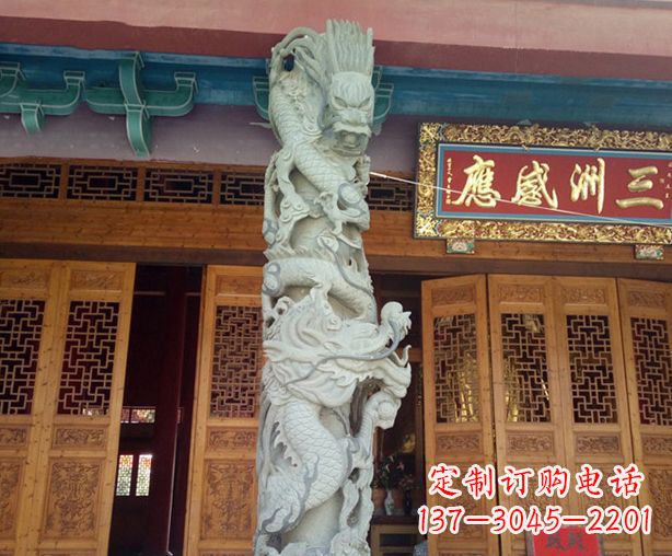 江西寺庙景观龙柱石雕 (2)